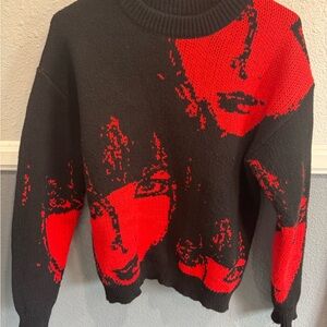 Black and Red Graphic Sweater